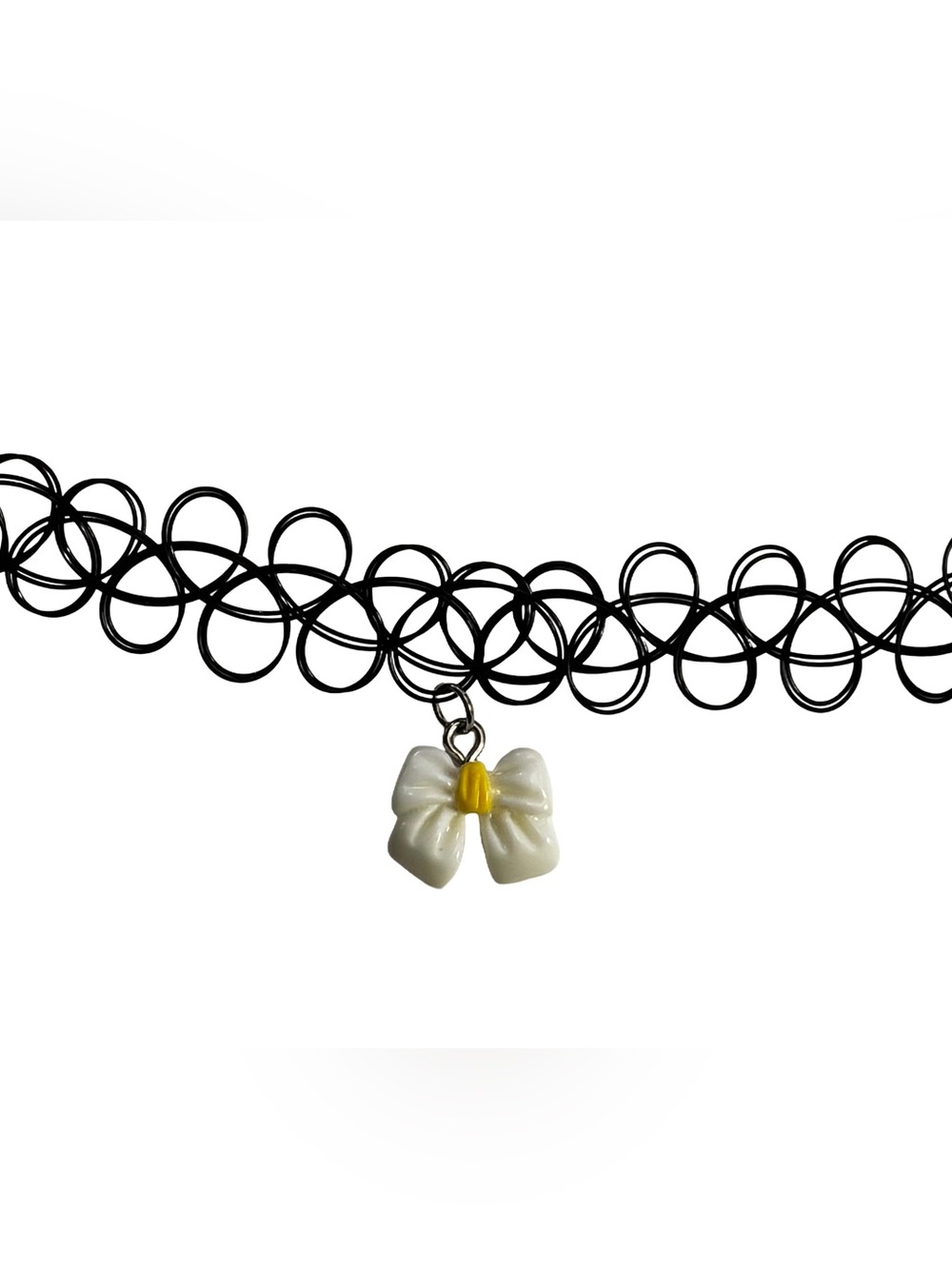 Black Tattoo Choker with White and Yellow Bow Charm
